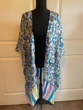 Soft Surroundings Silk Floral Print Multicolor Kimono Size L/XL